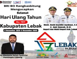 BRI BO Rangkasbitung Sampaikan Ucapan Selamat Hari Jadi Kabupaten Lebak ke-197 dengan Semangat Lebak Ruhay (Rukun, Unggul, Hegar, Aman dan Yakin)